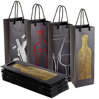 12 Pack Wine Bottle Bags With Handles For Anniversary (4 Foiled Design)