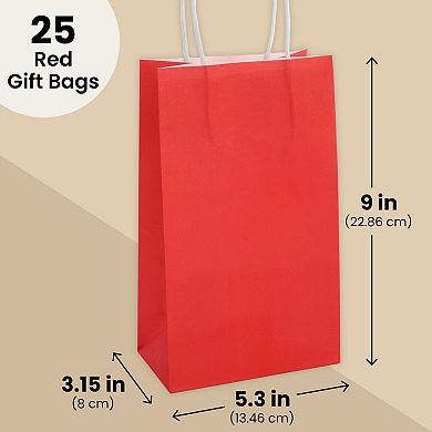 25-pack Red Gift Bags With Handles - Small Paper Treat Bags (5.3x3.2x9 In)