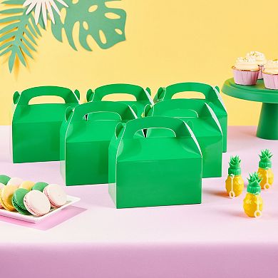 24 Pack Green Gable Boxes With Handles For Party Favors (6.2x3.5x3.6 In)