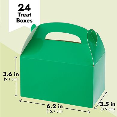 24 Pack Green Gable Boxes With Handles For Party Favors (6.2x3.5x3.6 In)