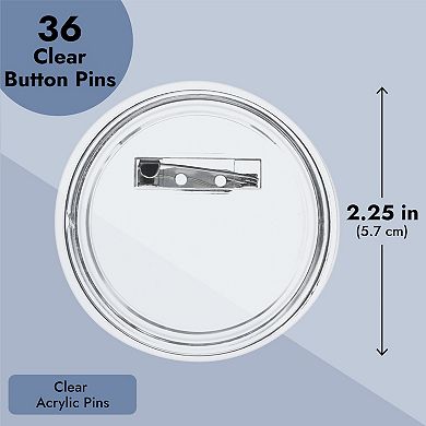 36 Pack Blank Button Pins For Diy Crafts, Clear Make Your Own Buttons, 2.25 In