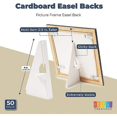 50 Pack Self Stick Cardboard Easel Stands For Pictures, Brochures, Crafts, 9 In