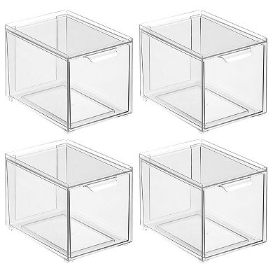 mDesign Plastic Stackable Bathroom Storage Organizer with Drawer, 4 Pack, Clear