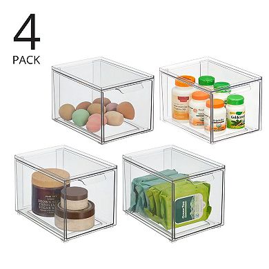 mDesign Plastic Stackable Bathroom Storage Organizer with Drawer, 4 Pack, Clear