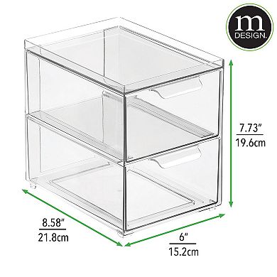 mDesign Clarity 8" x 6" x 7.5" Plastic Stackable 2-Drawer Storage Organizer, 4 Pack