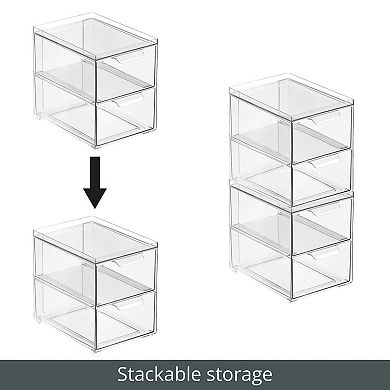 mDesign Clarity 8" x 6" x 7.5" Plastic Stackable 2-Drawer Storage Organizer, 4 Pack