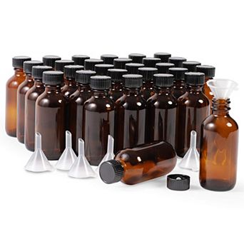 30-pack 2 Oz Amber Glass Bottles With Lids And 6 Funnels For Storing Liquid