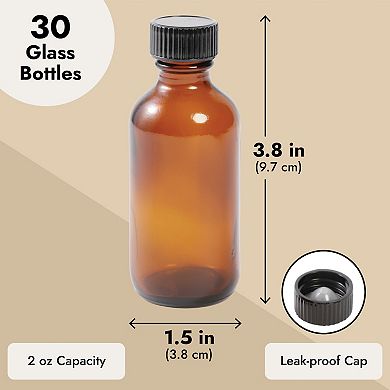 30-pack 2 Oz Amber Glass Bottles With Lids And 6 Funnels For Storing Liquid