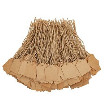 1000 Pack Paper Tags With Jute String Attached For Gift Bags, Brown, 1 X 2"