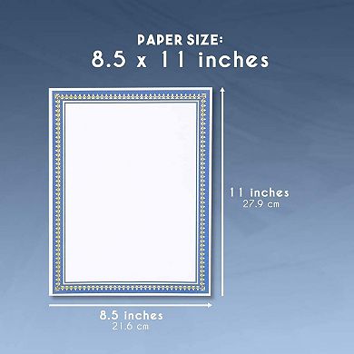 50 Pack Blank Award Certificate Blue Border Paper - Printer Fit, 8.5 X 11 Inch