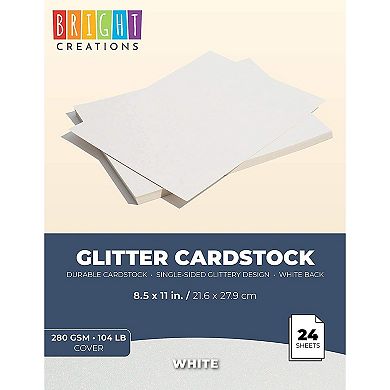 24 Sheets White Glitter Cardstock Diy Crafts, Scrapbooking, 280gsm, 8.5 X 11 In