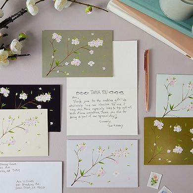 120-pack Cherry Blossom Note Cards With Envelopes In 6 Floral Designs, 4x6 In