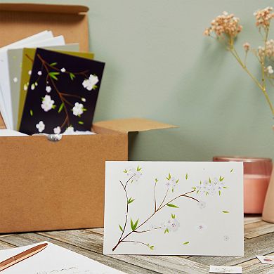 120-pack Cherry Blossom Note Cards With Envelopes In 6 Floral Designs, 4x6 In