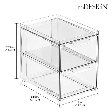 mDesign Stackable Plastic Storage Bath Bin - 2 Pull-Out Drawers - 2 Pack, Clear