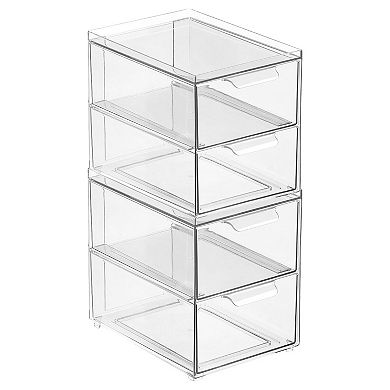 mDesign Stackable Plastic Storage Bath Bin - 2 Pull-Out Drawers - 2 Pack, Clear