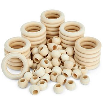 Wooden Beads And Rings Set For Diy Crafts And Macrame (80 Pieces)