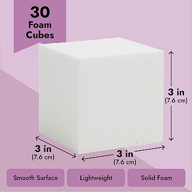 30 Pack Foam Craft Blocks For Modeling, 3 Inch Mini Square Cubes For Sculpting