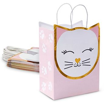 15 Pack Cat Gift Bags For Birthday Party Favors, 20 Sheets Of Tissue Paper, 8x10