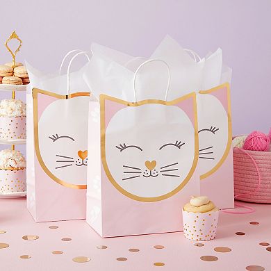15 Pack Cat Gift Bags For Birthday Party Favors, 20 Sheets Of Tissue Paper, 8x10