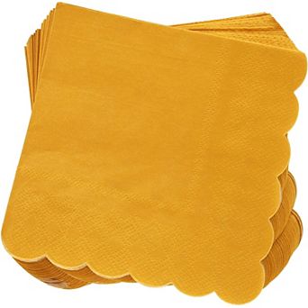 100 Pack Mustard Yellow Scalloped Cocktail Napkins 5 X 5 Folded, 2-ply
