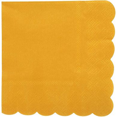 100 Pack Mustard Yellow Scalloped Cocktail Napkins 5 X 5 Folded, 2-ply