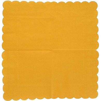 100 Pack Mustard Yellow Scalloped Cocktail Napkins 5 X 5 Folded, 2-ply
