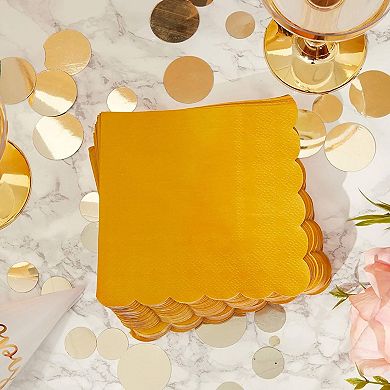 100 Pack Mustard Yellow Scalloped Cocktail Napkins 5 X 5 Folded, 2-ply