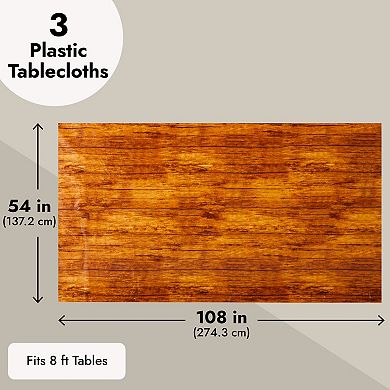 3 Pack Wood Grain Tablecloths, Rustic Tablecloth For Birthday Party, 54 X 108