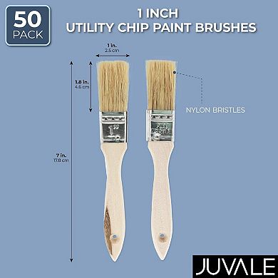 50 Pack Wooden Chip Brushes, 1 Inch Paint Brush Set, Wooden Handle, 7 X 1 In