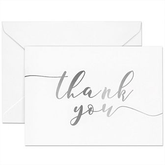 120 Pack Blank Wedding Thank You Cards With Envelopes, Silver, 3.6 X 5 in