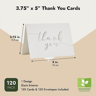 120 Pack Blank Wedding Thank You Cards With Envelopes, Silver, 3.6 X 5 In