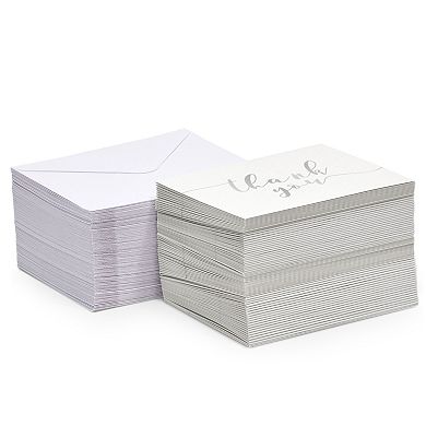 120 Pack Blank Wedding Thank You Cards With Envelopes, Silver, 3.6 X 5 In