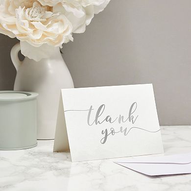 120 Pack Blank Wedding Thank You Cards With Envelopes, Silver, 3.6 X 5 In