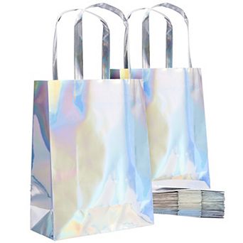 20x Holographic Foil Paper Gift Bags with Handles Tissue Papers