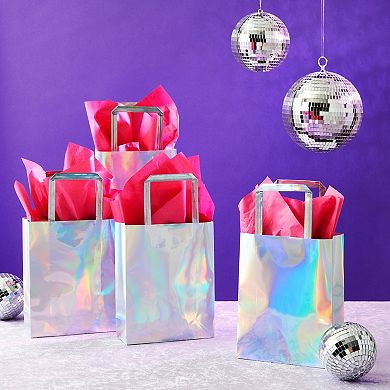 20x Holographic Foil Paper Gift Bags With Handles Tissue Papers 7 X 9 X 3 In