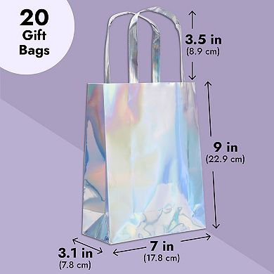 20x Holographic Foil Paper Gift Bags with Handles Tissue Papers