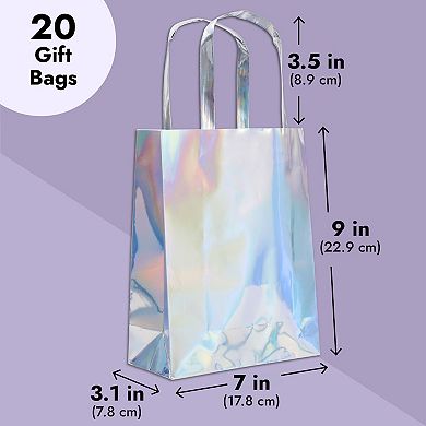 20x Holographic Foil Paper Gift Bags With Handles Tissue Papers 7 X 9 X 3 In