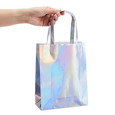 20x Holographic Foil Paper Gift Bags with Handles Tissue Papers