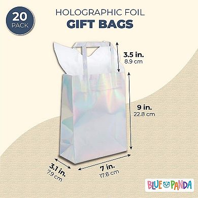 20x Holographic Foil Paper Gift Bags With Handles Tissue Papers 7 X 9 X 3 In