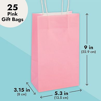 25-pack Pink Gift Bags With Handles - Small Paper Treat Bags (5.3x3.2x9 In)
