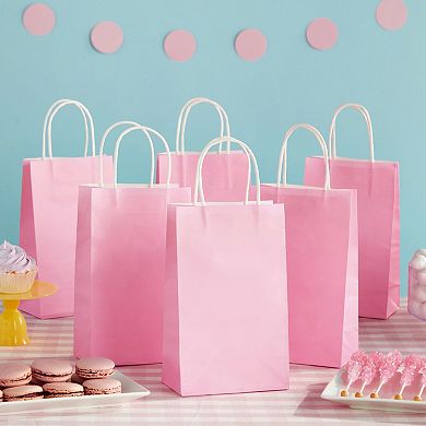 25-pack Pink Gift Bags With Handles - Small Paper Treat Bags (5.3x3.2x9 In)