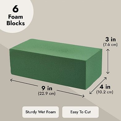 6 Pack Floral Foam Blocks - Wet Foam Bricks For Florist, Crafts, 9 X 4 X 3 In
