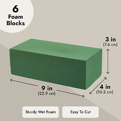 6 Pack Floral Foam Blocks - Wet Foam Bricks For Florist, Crafts, 9 X 4 X 3 In