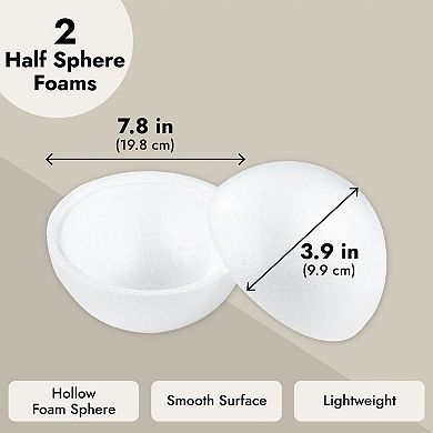 2 Pack Half Sphere Foam Balls for Crafts - 7.8" Large Hollow Dome for Crafts