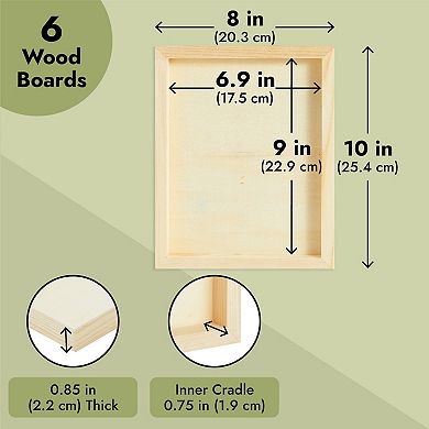 6 Pck Unfinished Wood Canvas Boards For Painting, Deep Cradle 8x10 Wooden Panels