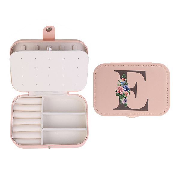 Letter Travel Jewelry Box Pu Leather Organizer Storage For Women Girls Birthday Gifts - Pink Letter E