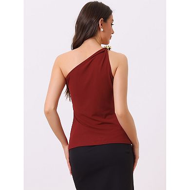 Women's One Shoulder Top Sleeveless Chain Summer Tank Top