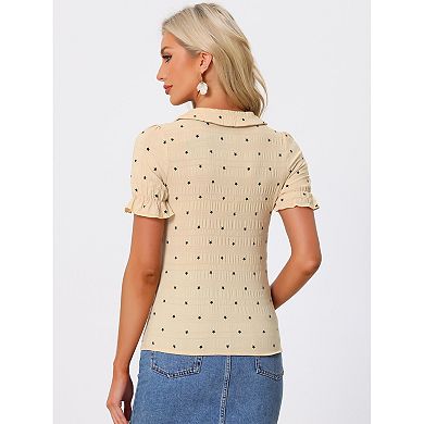 Women's Casual Peter Pan Collar Blouse Textured Stars Button Down Ruffle Top