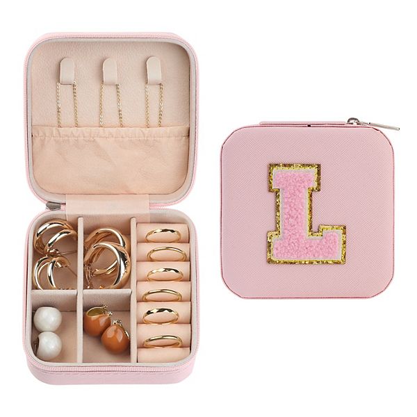 Small Jewelry With Mirror Jewelry Holder Box Birthday Gifts For Women Friends - Pink Letter L