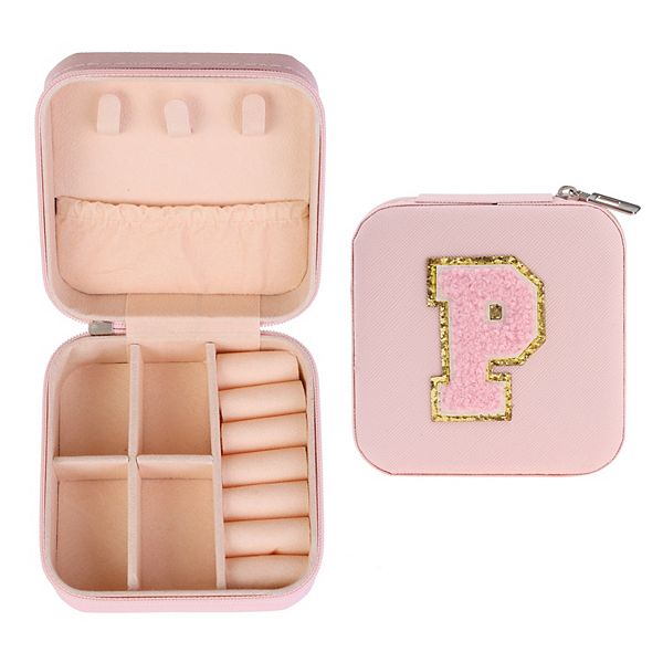 Small Jewelry With Mirror Jewelry Holder Box Birthday Gifts For Women Friends - Pink Letter P